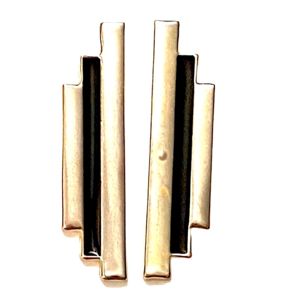JAMI Art Deco Black Gold Modernist Earrings